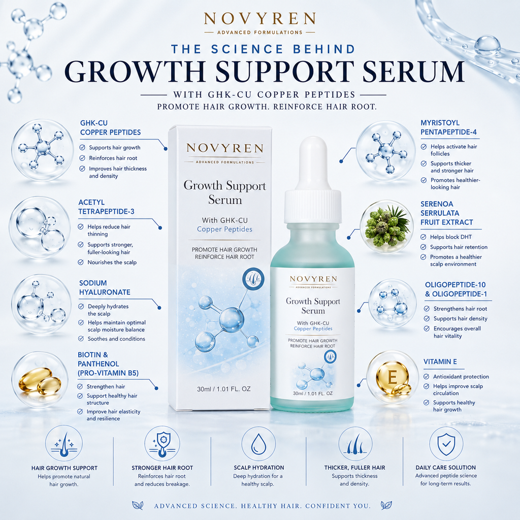 Novyren Hair Growth Support Serum with GHK-CU Copper Peptides